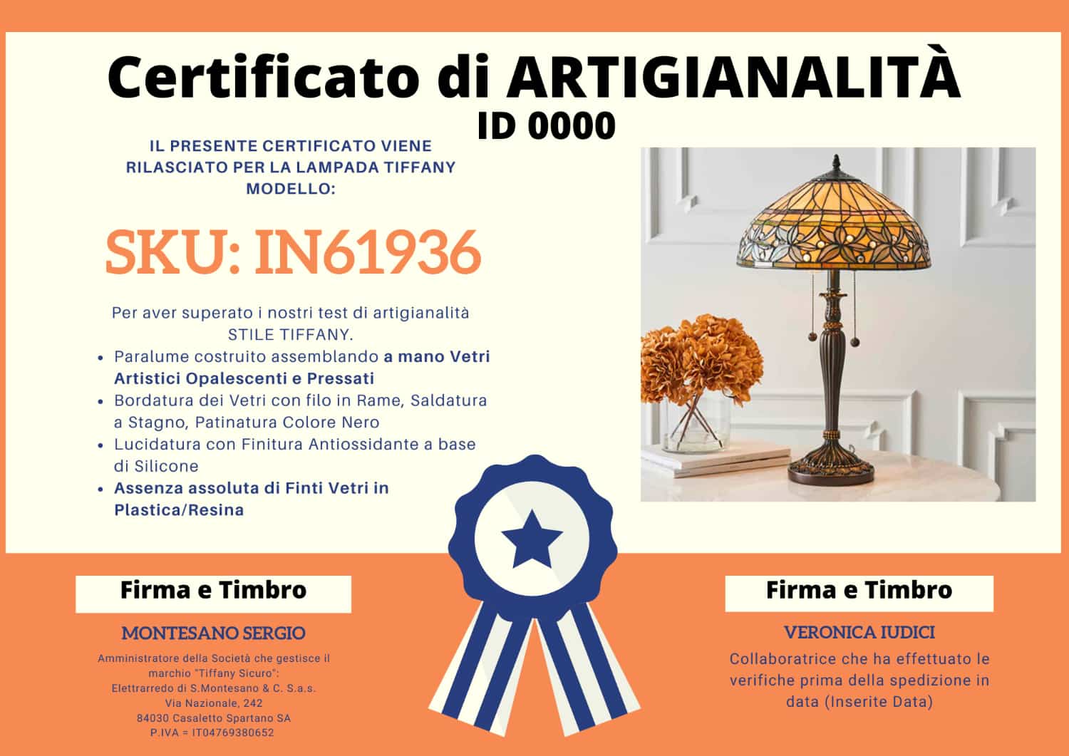 Lampada da Tavolo Stile Tiffany con Fiori, Autunnale, certificato