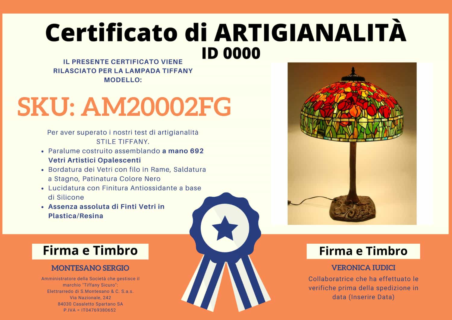 Lampada da Tavolo Tiffany con Tulipani, certificato
