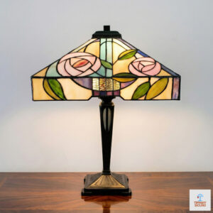 Lampada da Tavolo Tiffany con Fiori Quadrata
