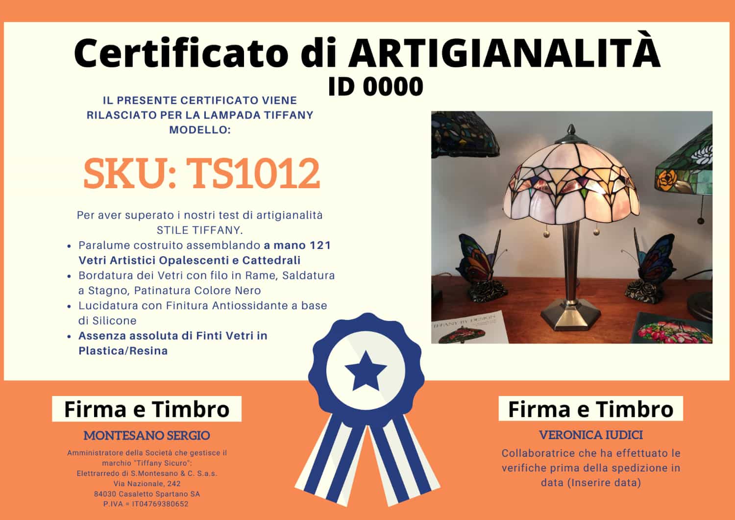 Lampada da Tavolo Tiffany Moderna, certificato