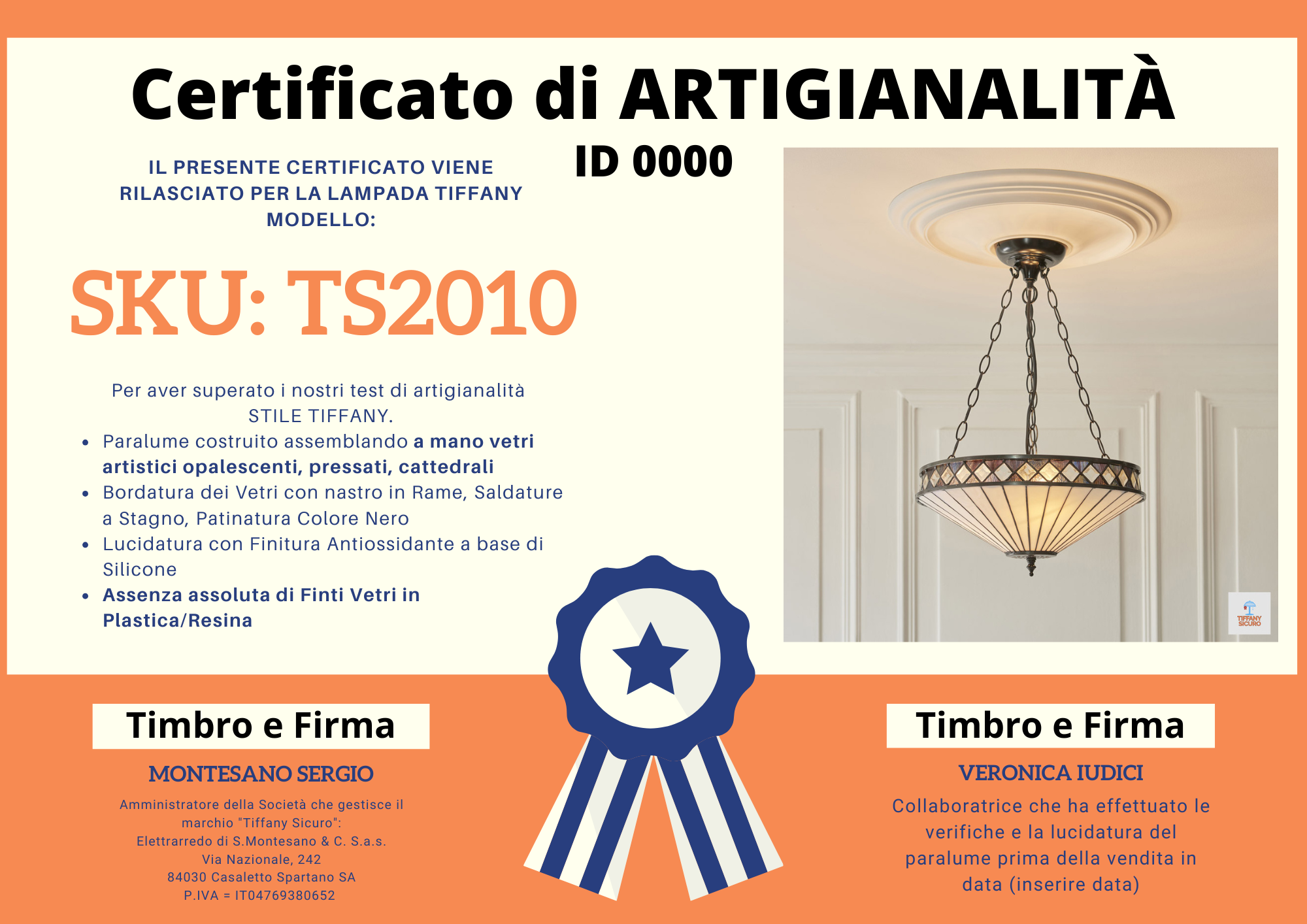Lampadario Tiffany con Vetri Bianchi, certificato