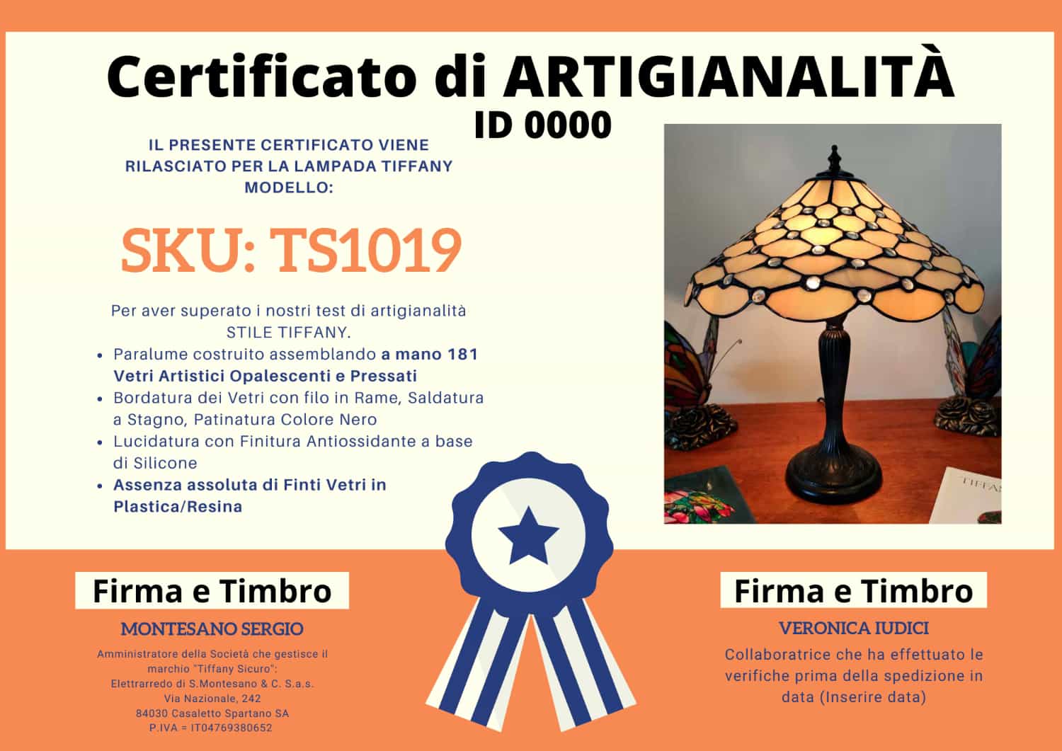 Lampada da Tavolo Tiffany Gialla, certificato