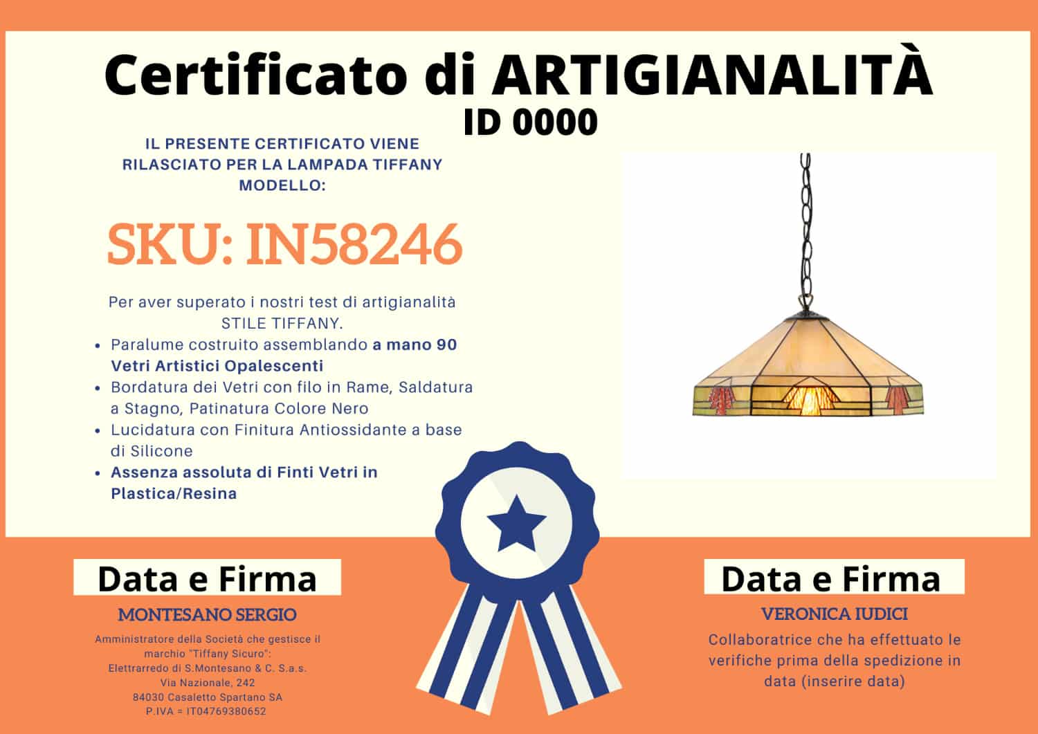 Lampadario Tiffany Esagonale, certificato