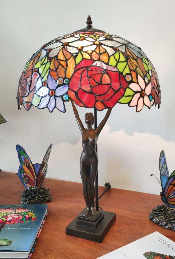 Lampada da Tavolo Tiffany Statua con Fiori