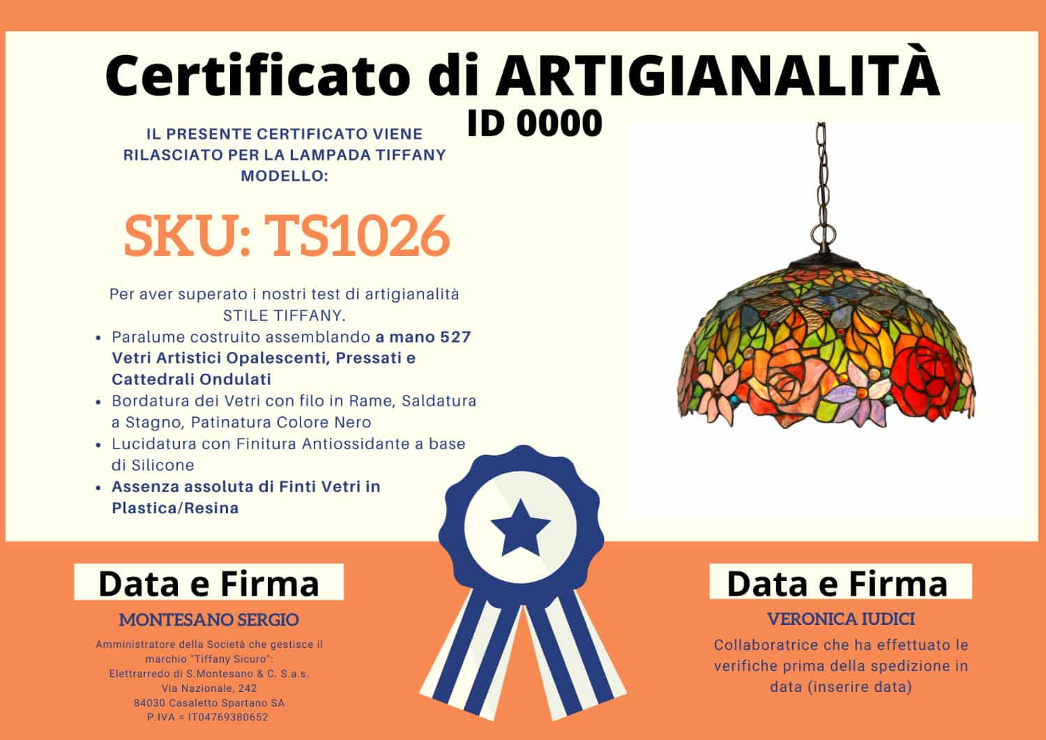Lampadario Tiffany Fiori, certificato