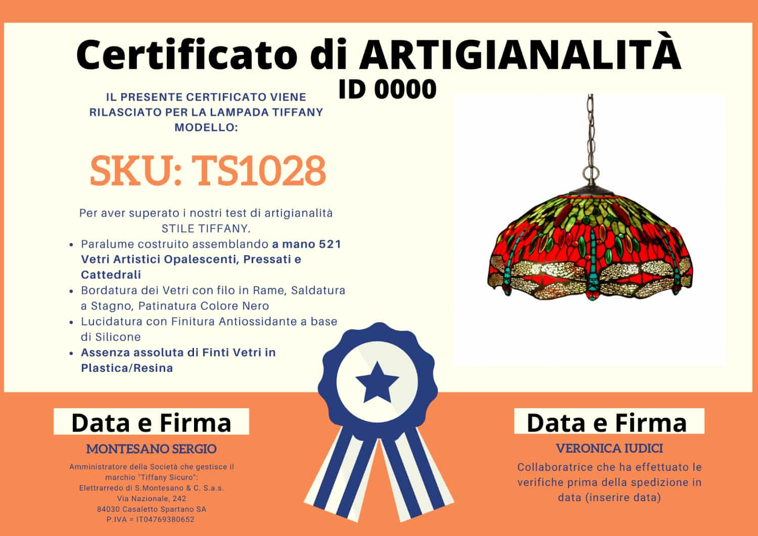 Lampadario Tiffany Libellule, certificato