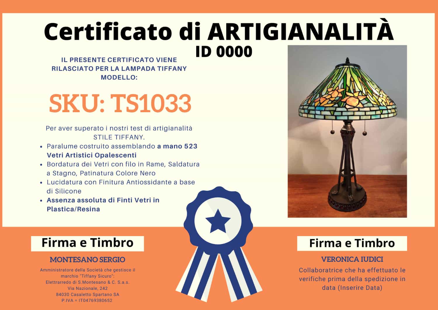 Lampada da Tavolo Tiffany Daffodil con Base Vintage, certificato