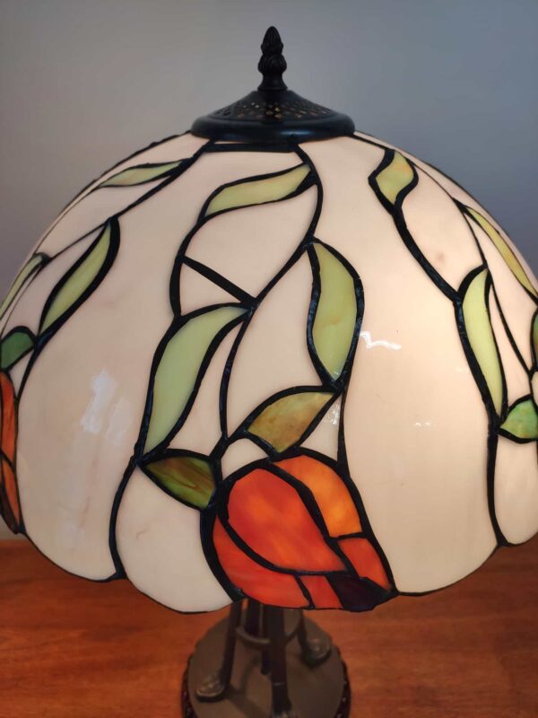 Lampada da Tavolo Tiffany con Fiore Arancione e Base Vintage