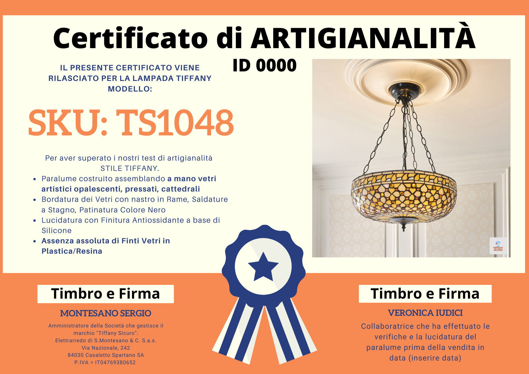 Lampadario Tiffany Dorato Invertito, 45cm 7 Lampadario Tiffany Dorato Invertito, certificato
