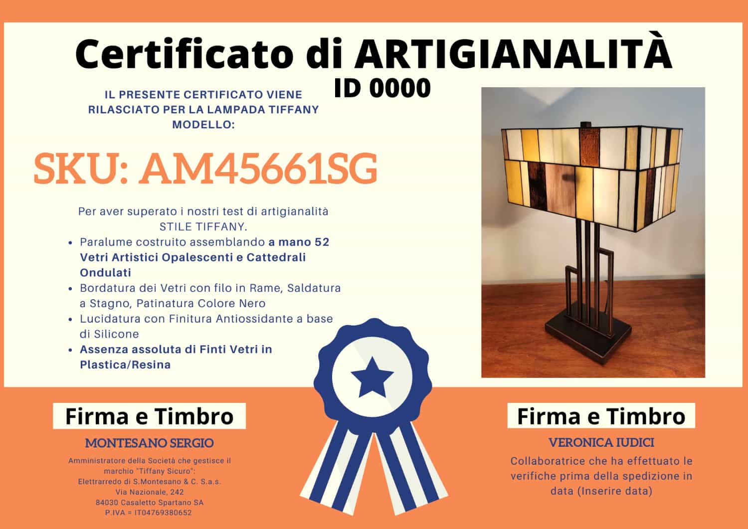 Lampada da Tavolo Tiffany Moderna Design, certificato