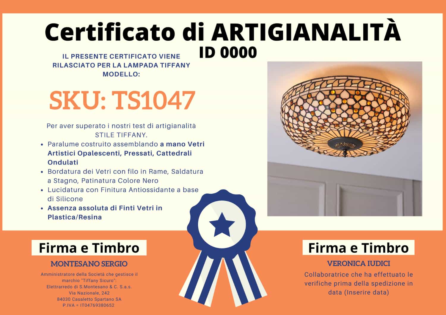 Plafoniera Tiffany Dorata Geometrica, certificato