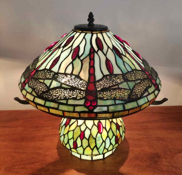 lampada da tavolo tiffany libellule base illuminata