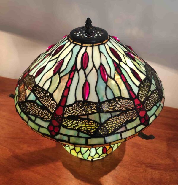 lampada da tavolo tiffany libellule base illuminata