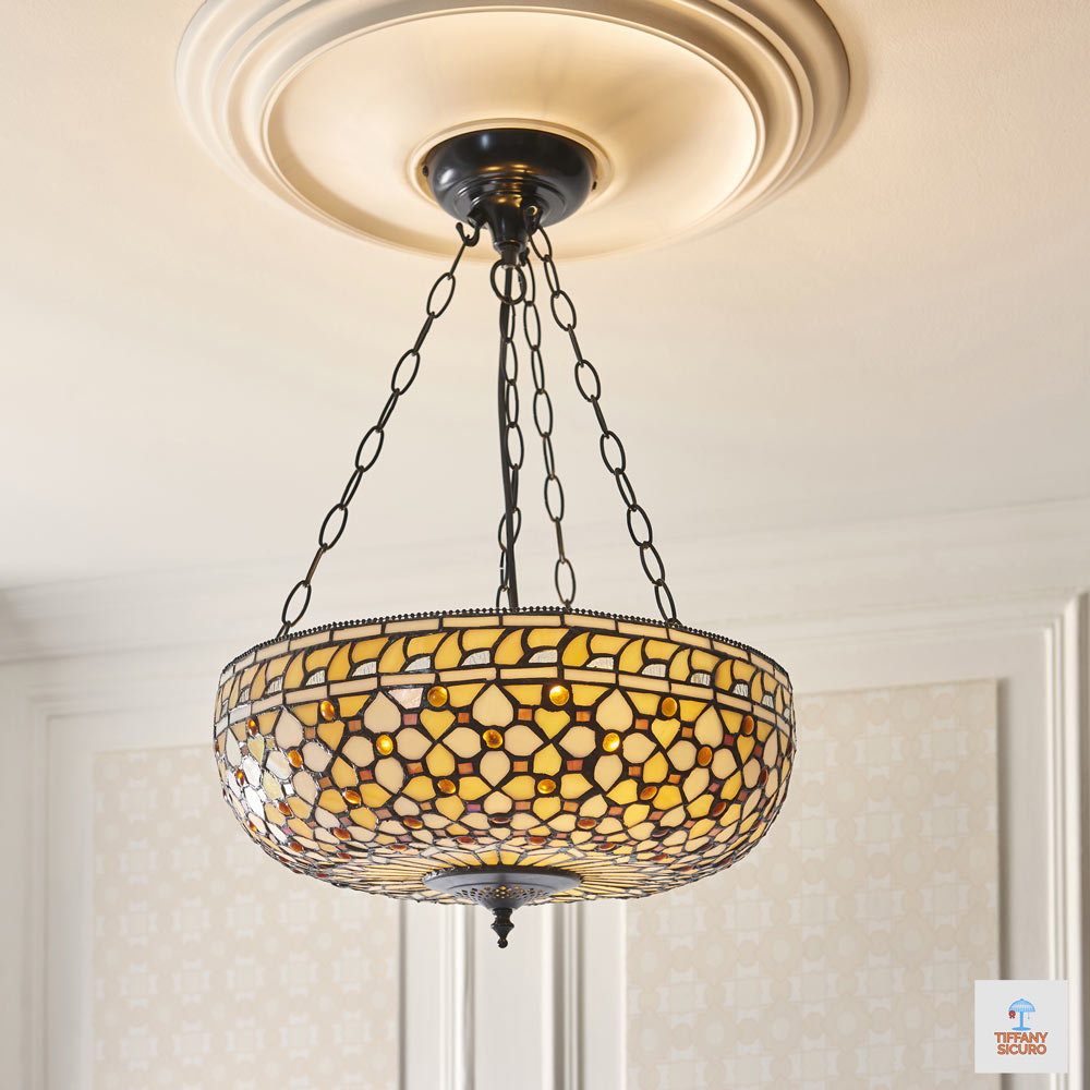 Lampadario Tiffany Dorato Invertito, 45cm 1 Lampadario Tiffany Dorato Invertito