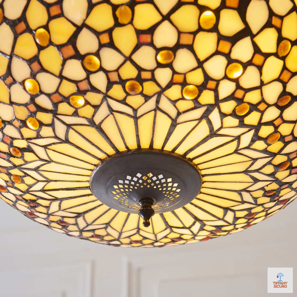 Lampadario Tiffany Dorato Invertito, 45cm 2 Lampadario Tiffany Dorato Invertito