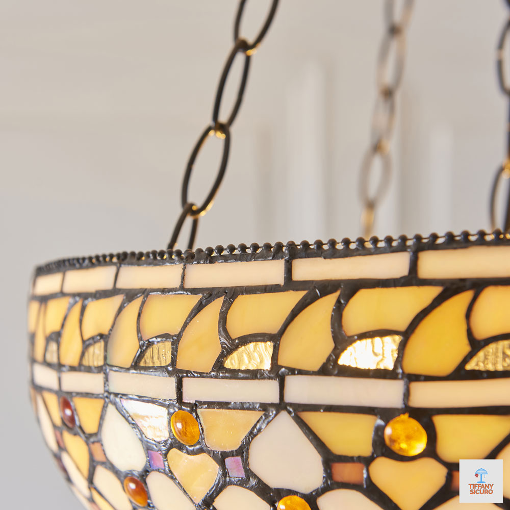 Lampadario Tiffany Dorato Invertito, 45cm 4 Lampadario Tiffany Dorato Invertito