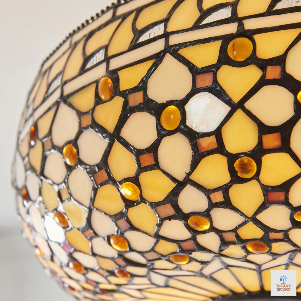 Lampadario Tiffany Dorato Invertito, 45cm 6 Lampadario Tiffany Dorato Invertito, dettagli paralume