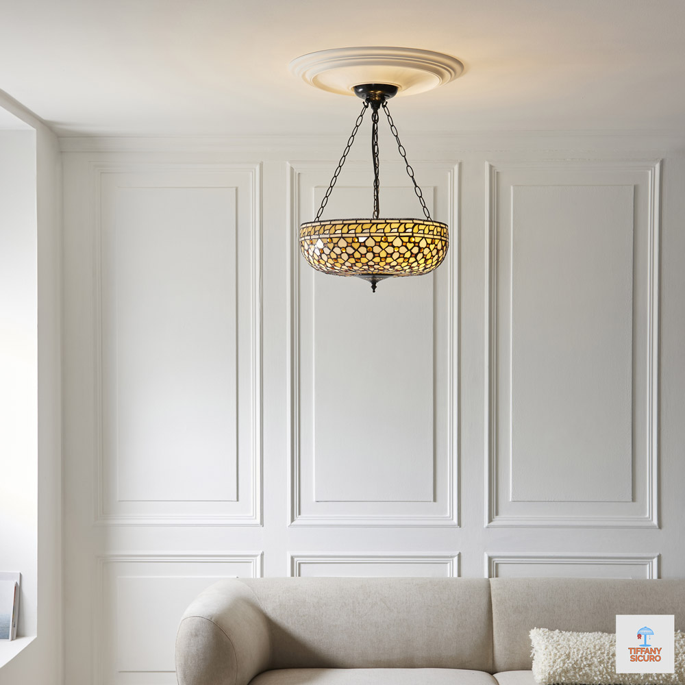 Lampadario Tiffany Dorato Invertito, 45cm 5 Lampadario Tiffany Dorato Invertito