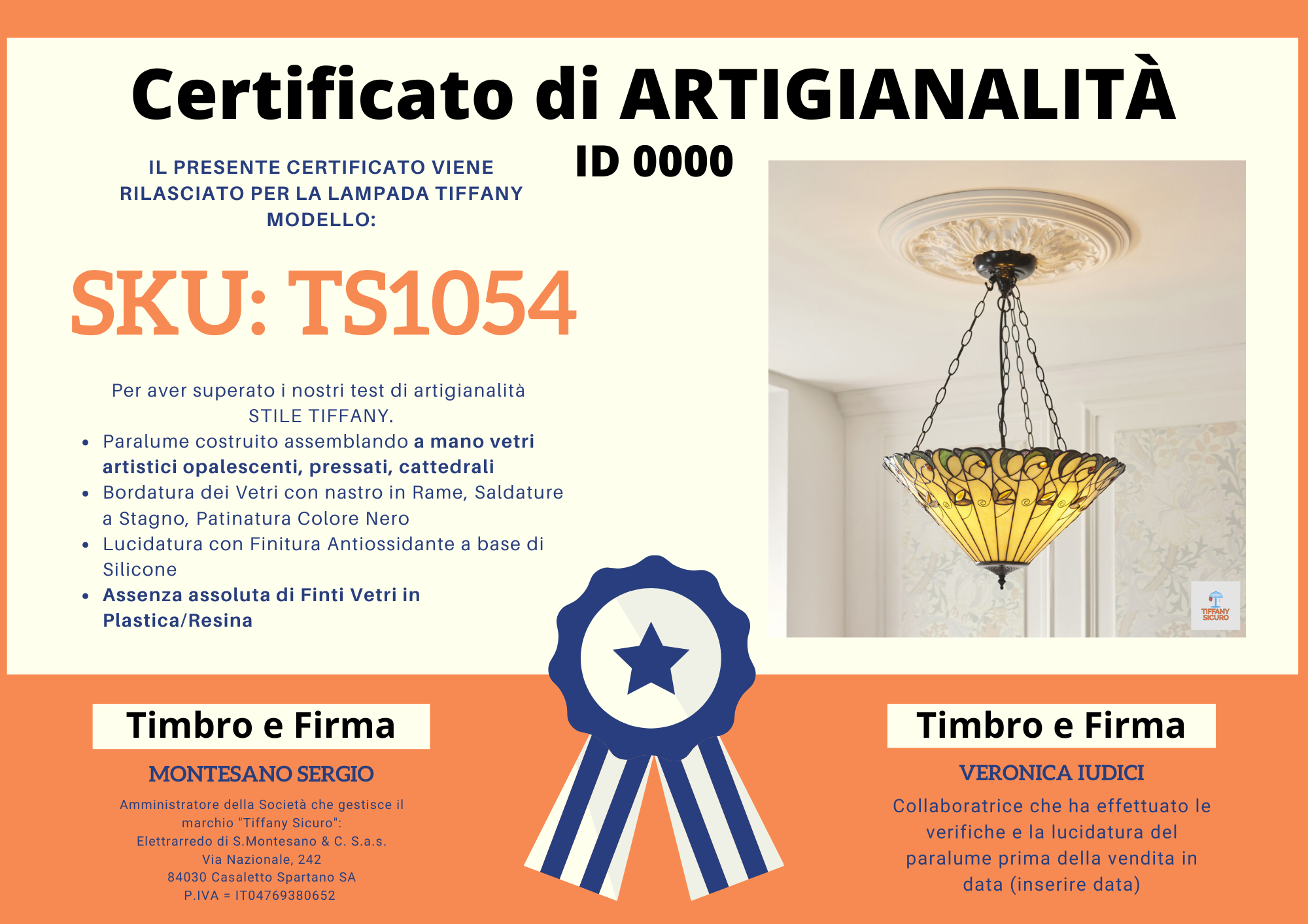 Lampadario Tiffany Autunno Invertito, CERTIFICATO