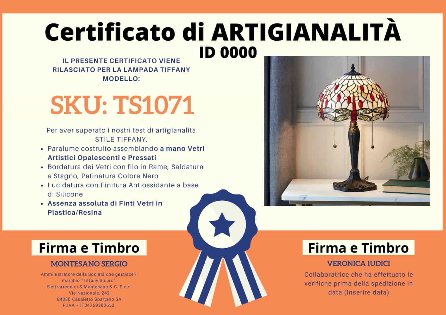 Lampada da Tavolo Tiffany Libellule, certificato