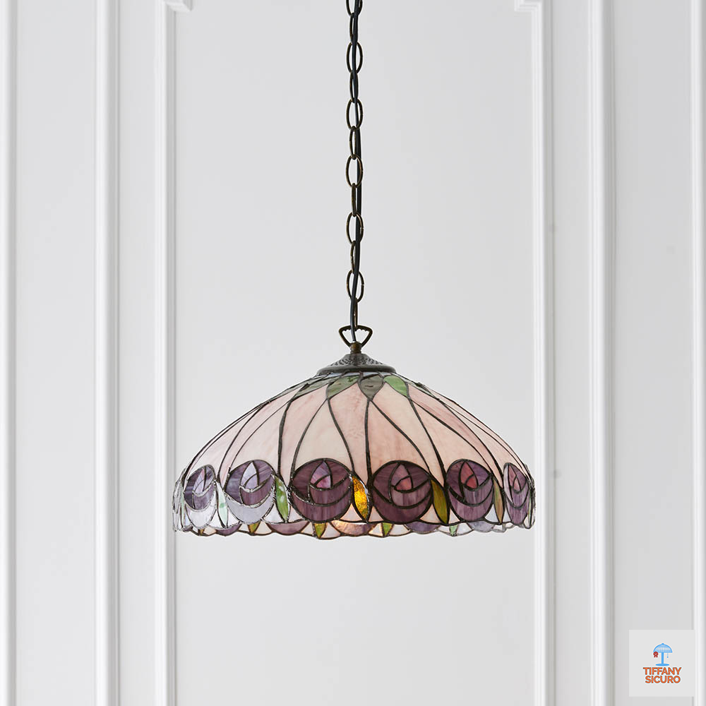 Lampadario Tiffany con Rose Viola ( Charles Rennie Mackintosh ), 40cm 1 Lampadario Tiffany con Rose Viola