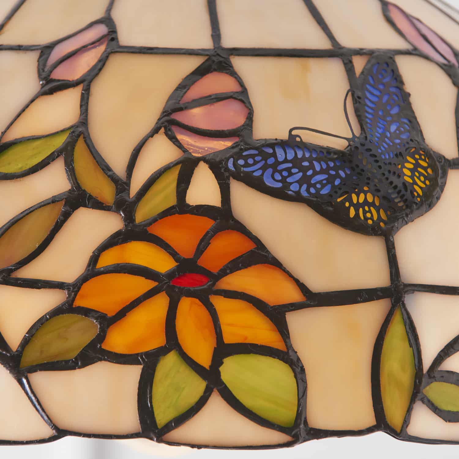 Lampadario Tiffany Fiori e Farfalle dettagli
