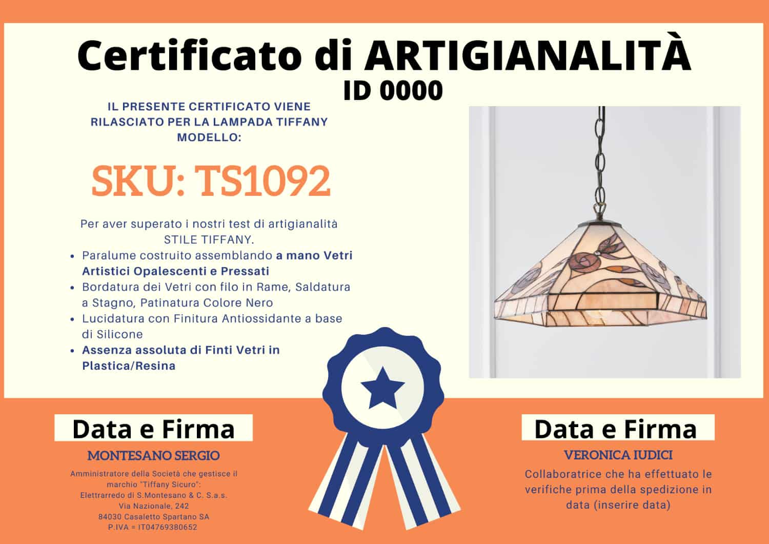 Lampadario Tiffany Esagonale Rose Viola, certificato