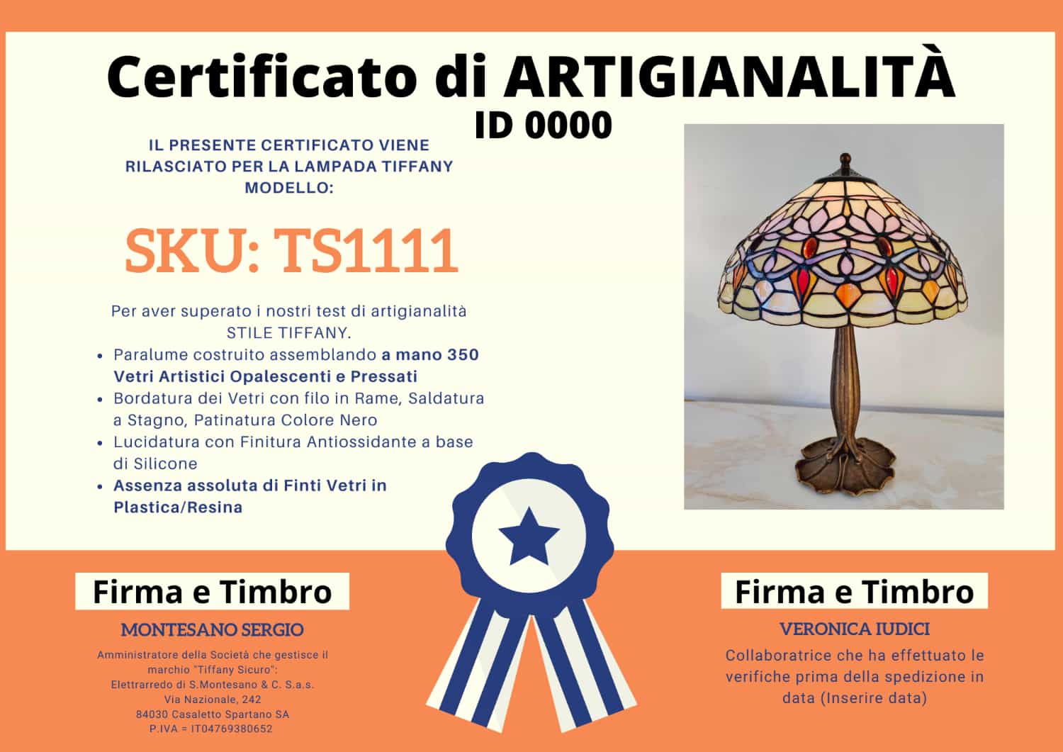 Lampada da Tavolo Tiffany Stile Liberty, certificato