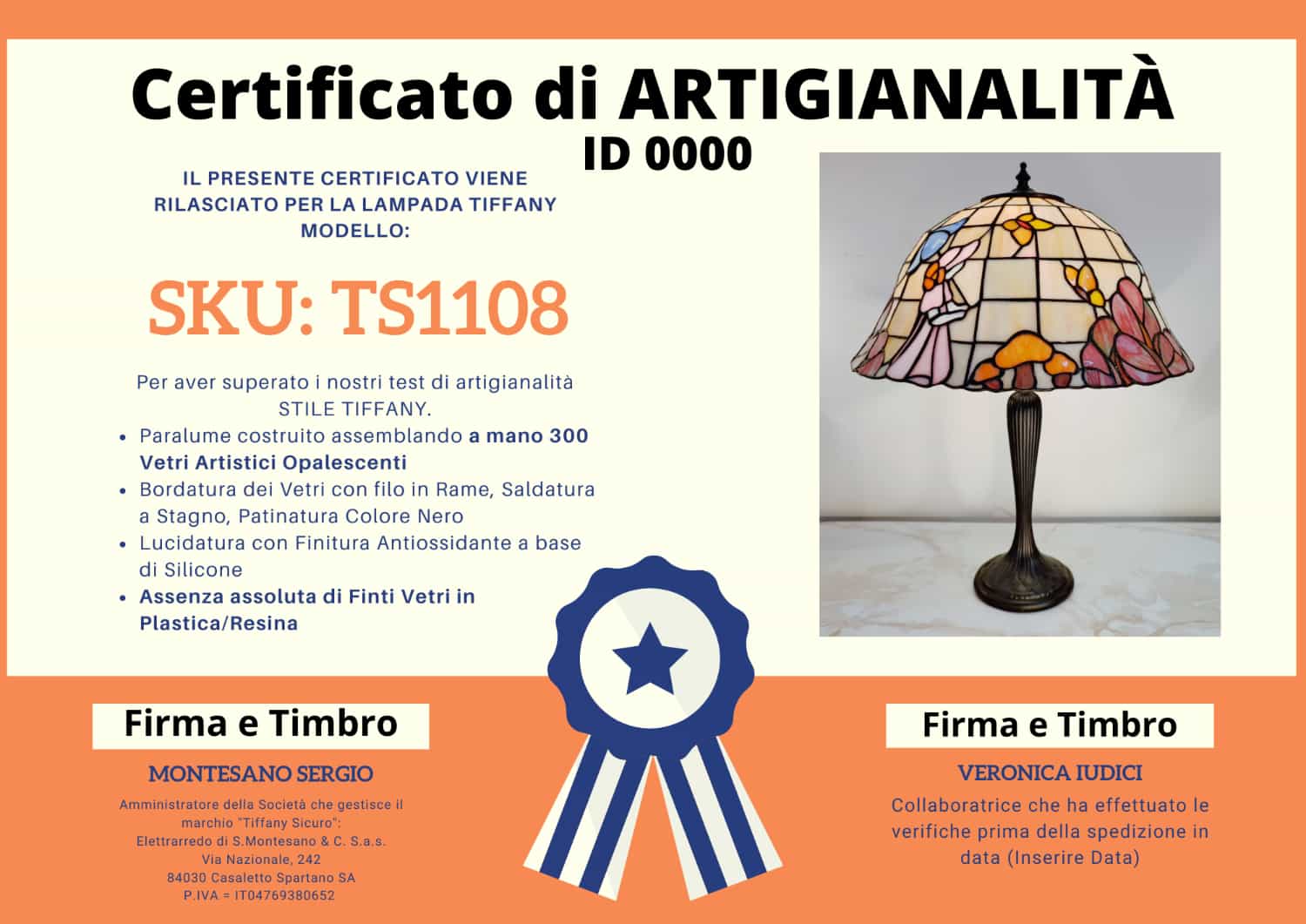 Lampada da Tavolo Tiffany Donna con Cappello e Ombrellino, certificato