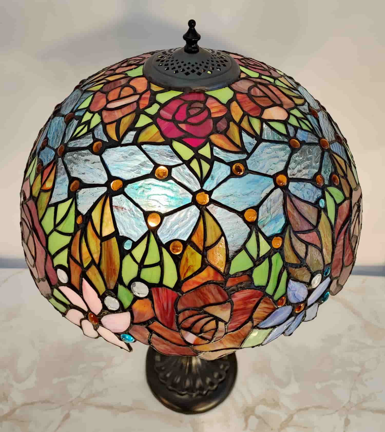 Lampada da Tavolo Tiffany con Fiori Colorati paralume