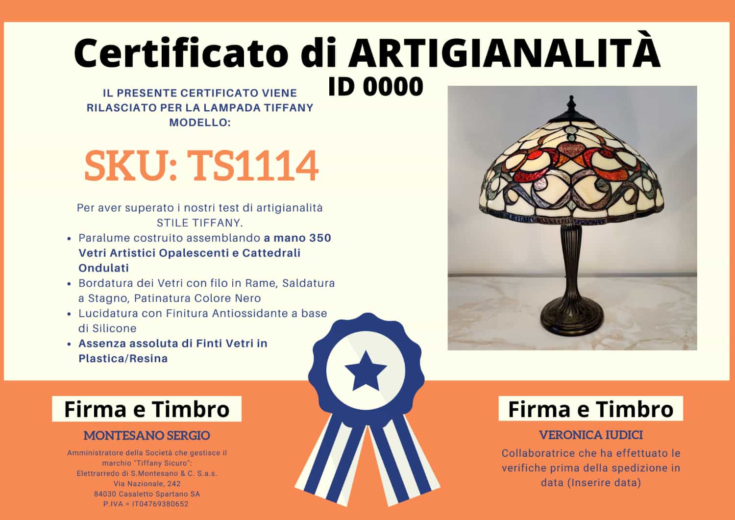 Lampada da Tavolo Tiffany Liberty, certificato