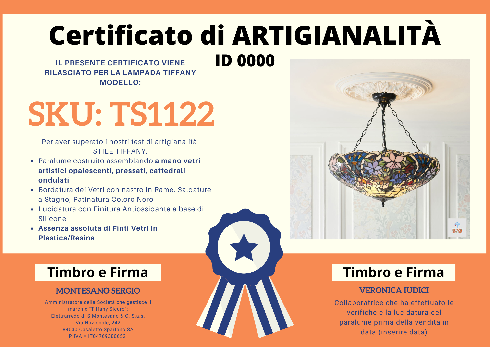 Lampadario Tiffany Invertito Floreale, certificato