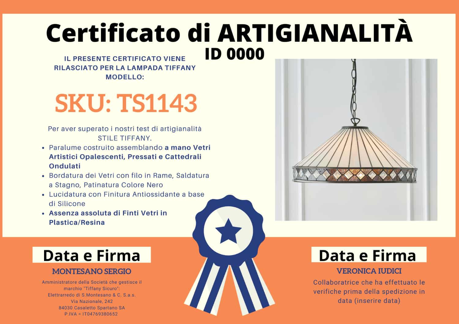 Lampadario Tiffany Moderno con Gemme, certificato