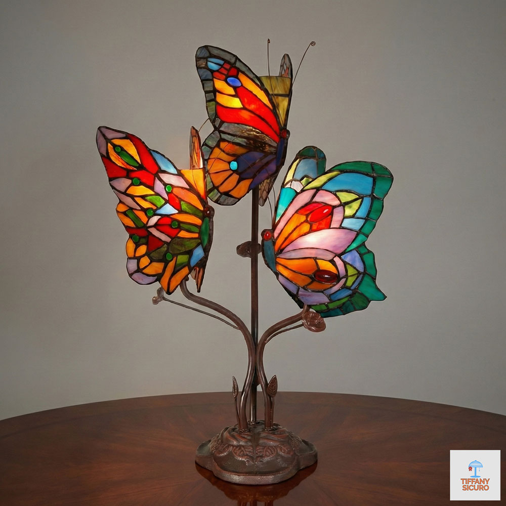 Lampada Tiffany con 3 Farfalle, altezza 53cm 1 Lampada Tiffany con 3 Farfalle