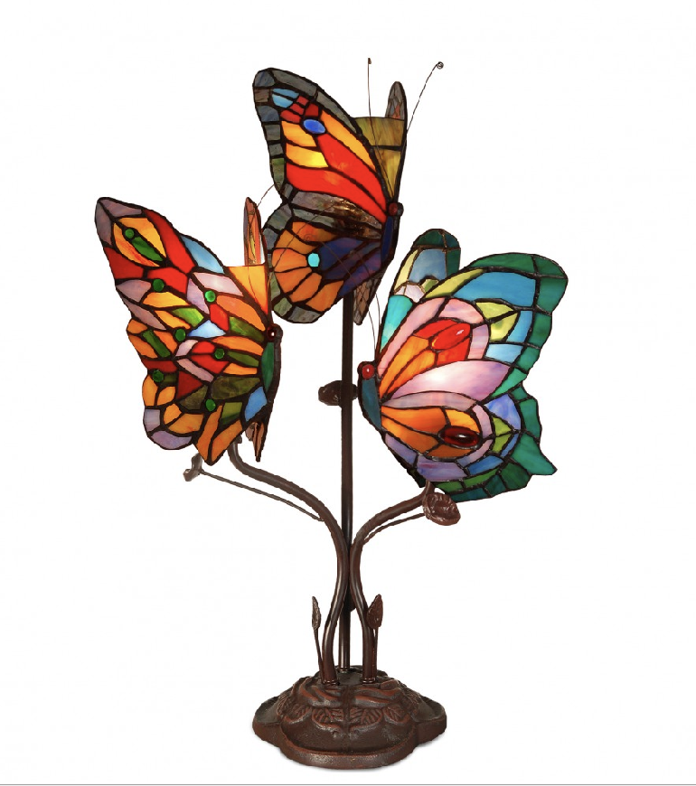 Lampada Tiffany con 3 Farfalle, altezza 53cm 2 Lampada Tiffany con 3 Farfalle