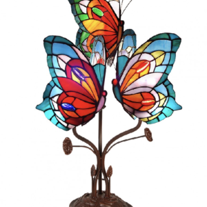 Lampada da Tavolo Tiffany con 3 Farfalle