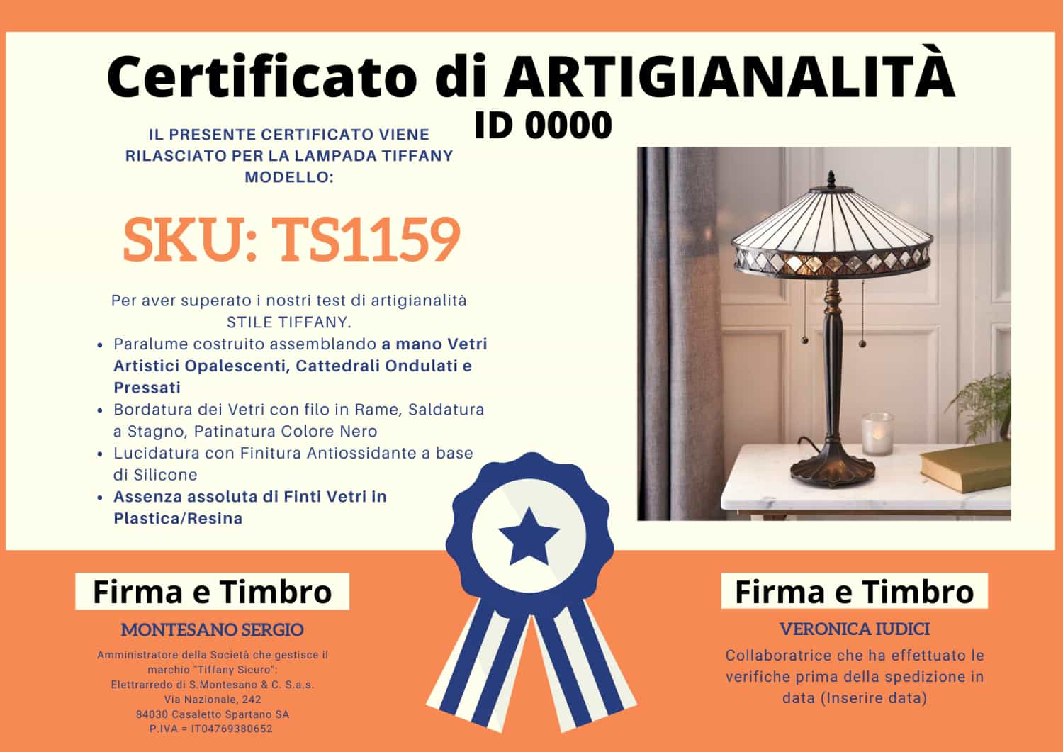 Lampada Stile Tiffany da Tavolo Art Deco, certificato
