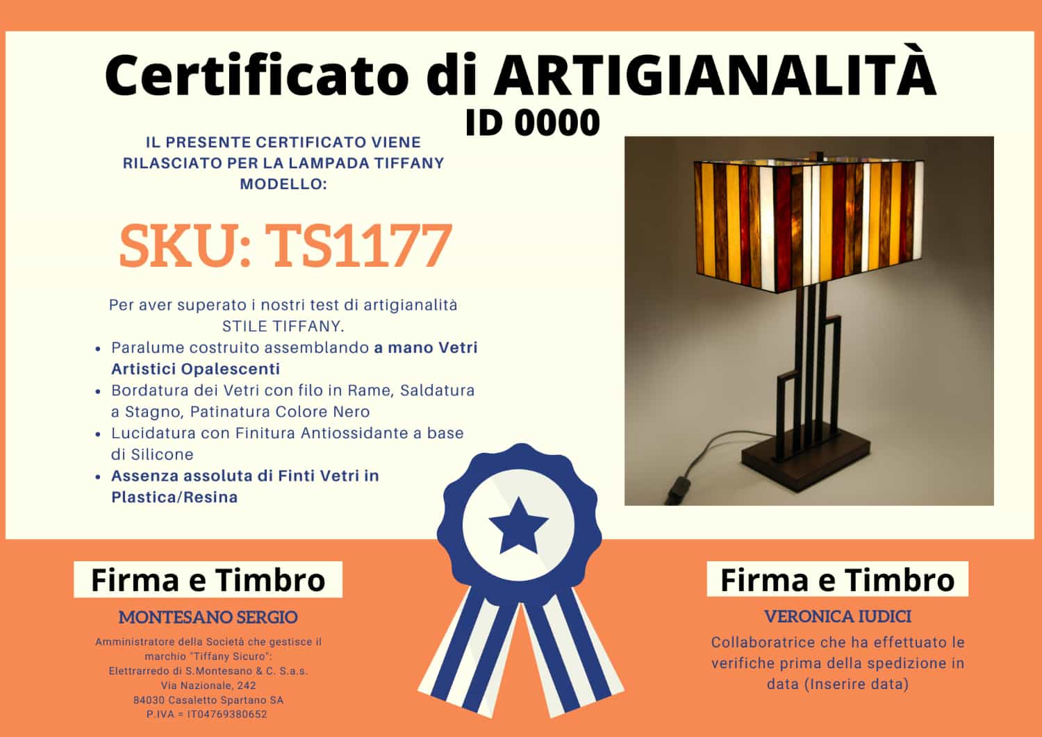 Lampada Tiffany da Scrivania Elegante, certificato