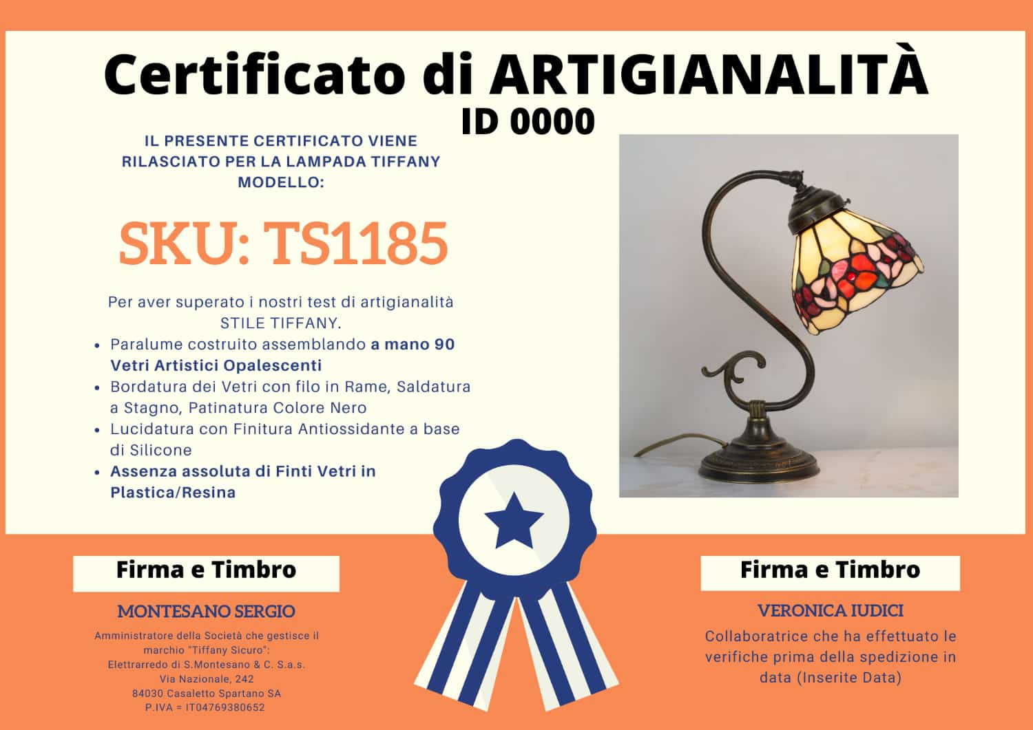 Lumetto Stile Tiffany Floreale, certificato