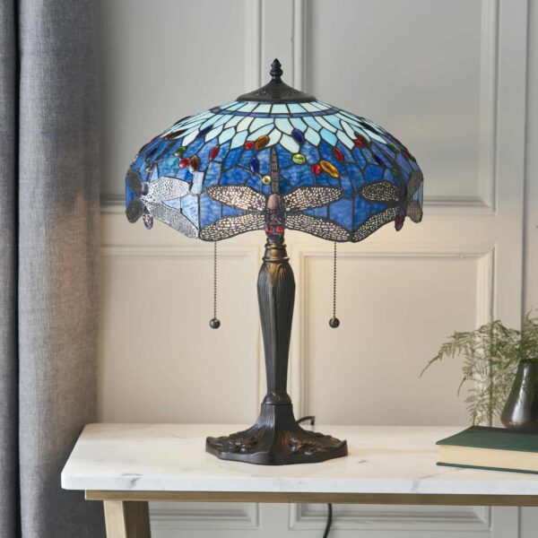 Lampada Tiffany da Tavolo Blu/Azzurra con Libellule
