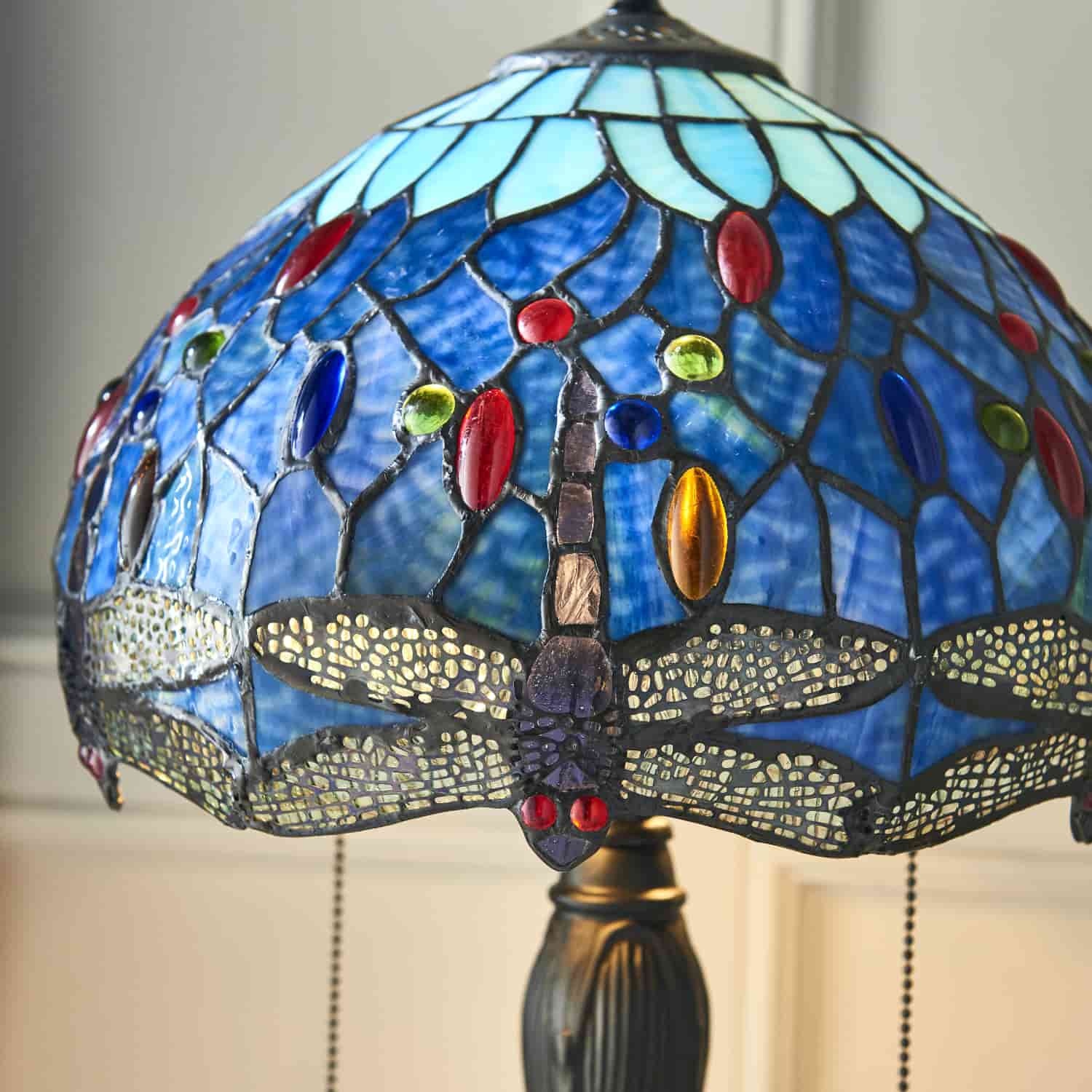 Lampada Tiffany da Tavolo Blu con Libellule, dettagli