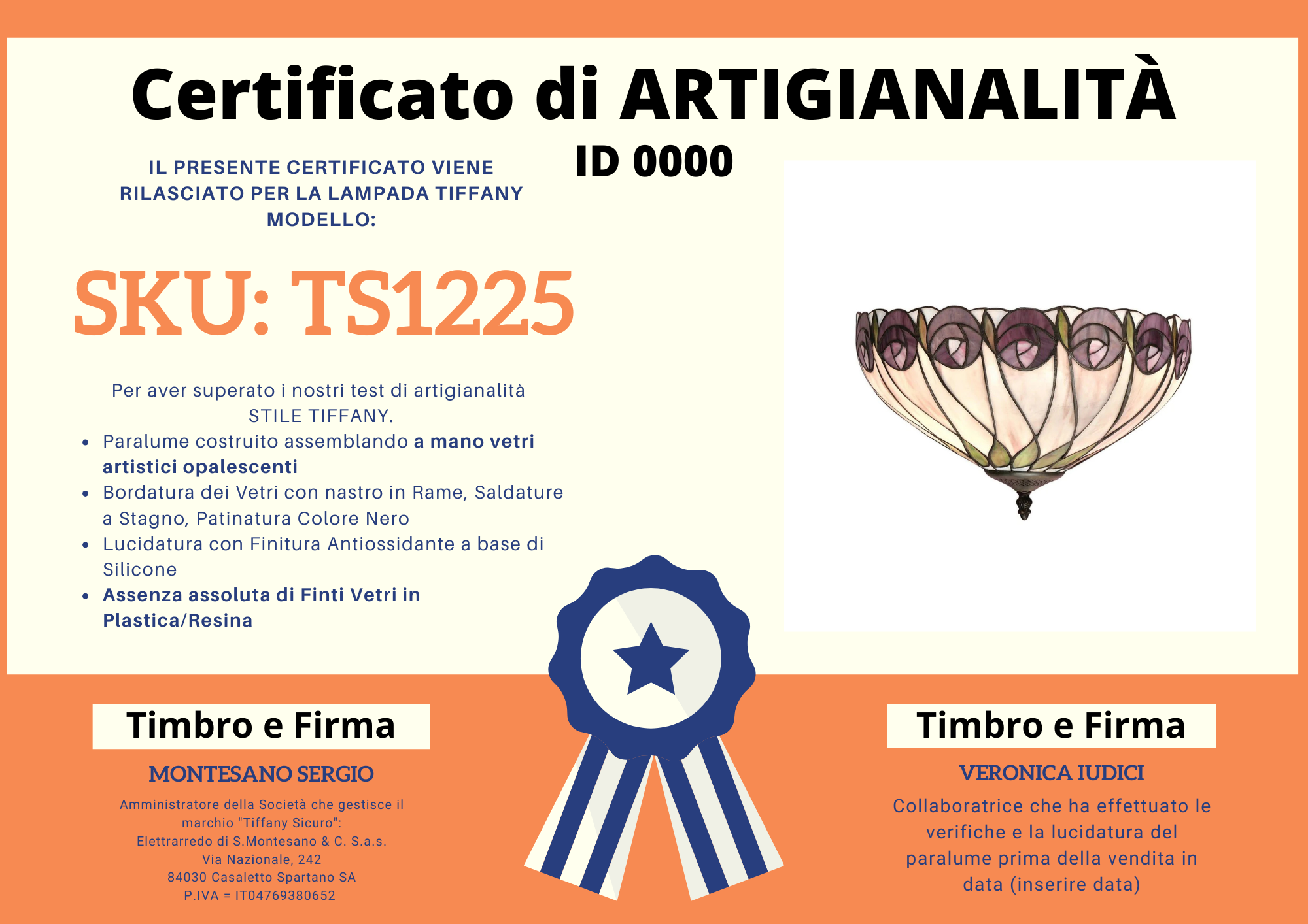 Plafoniera stile Tiffany Charles Mackintosh, certificato