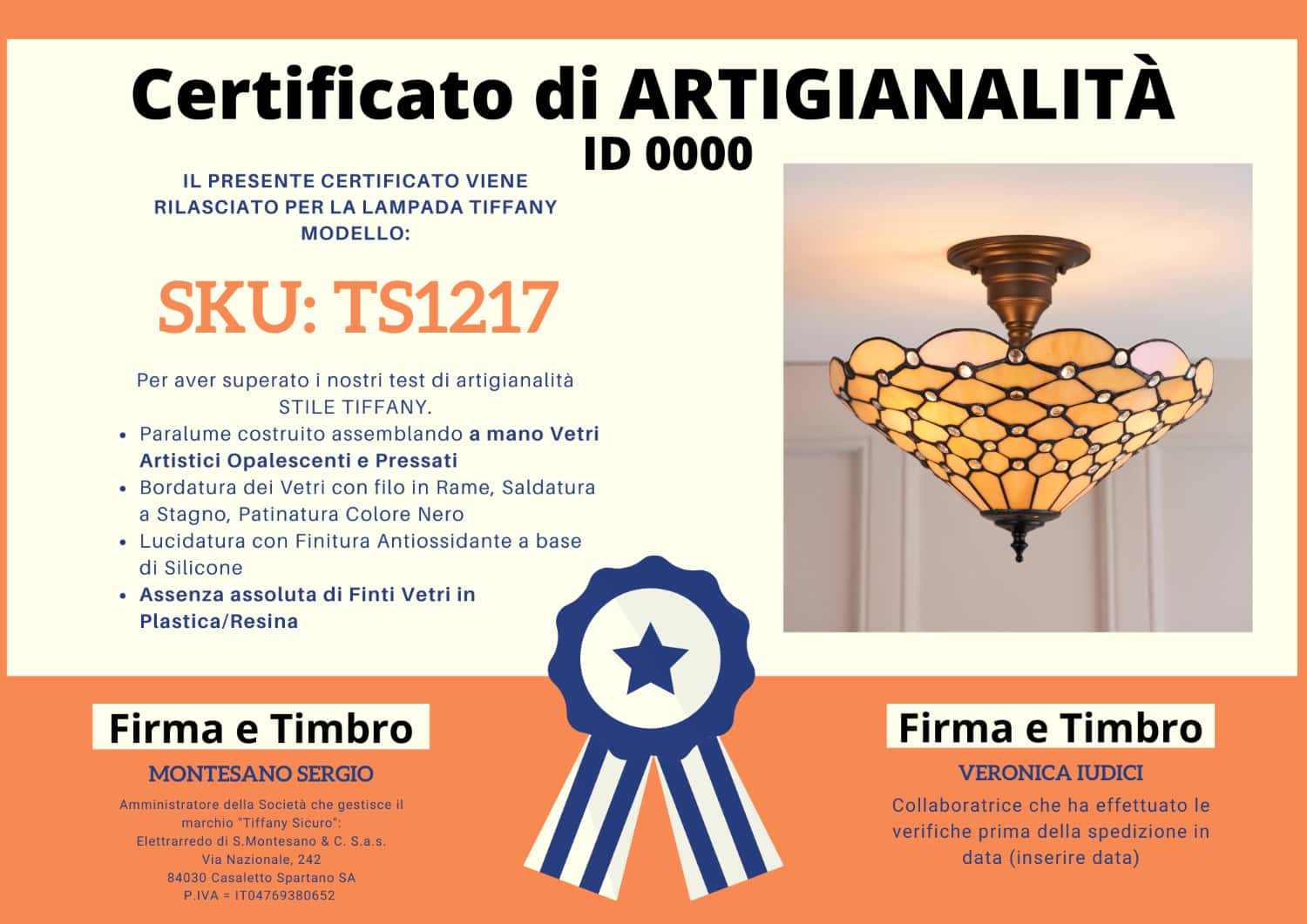 Lampadario Stile Tiffany Invertito, certificato
