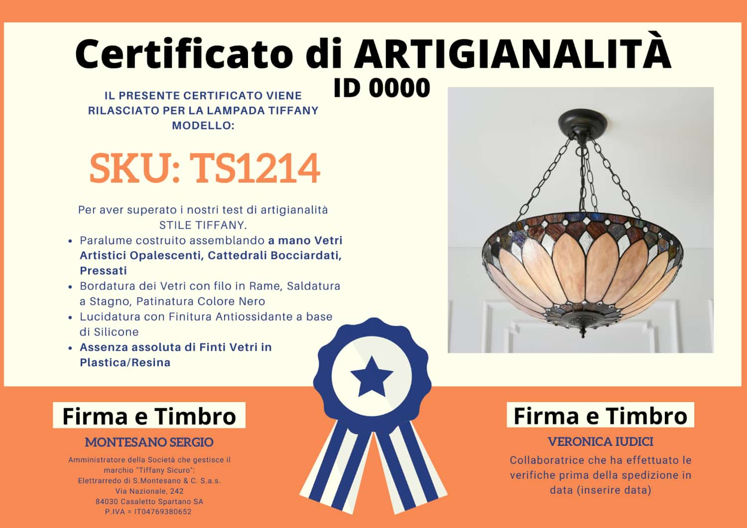 Lampadario Tiffany Invertito Art Deco, certificato