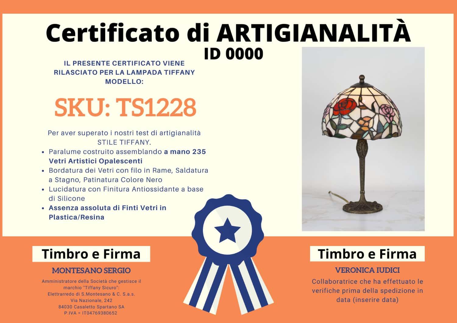 Abatjour Stile Tiffany Floreale, certificato