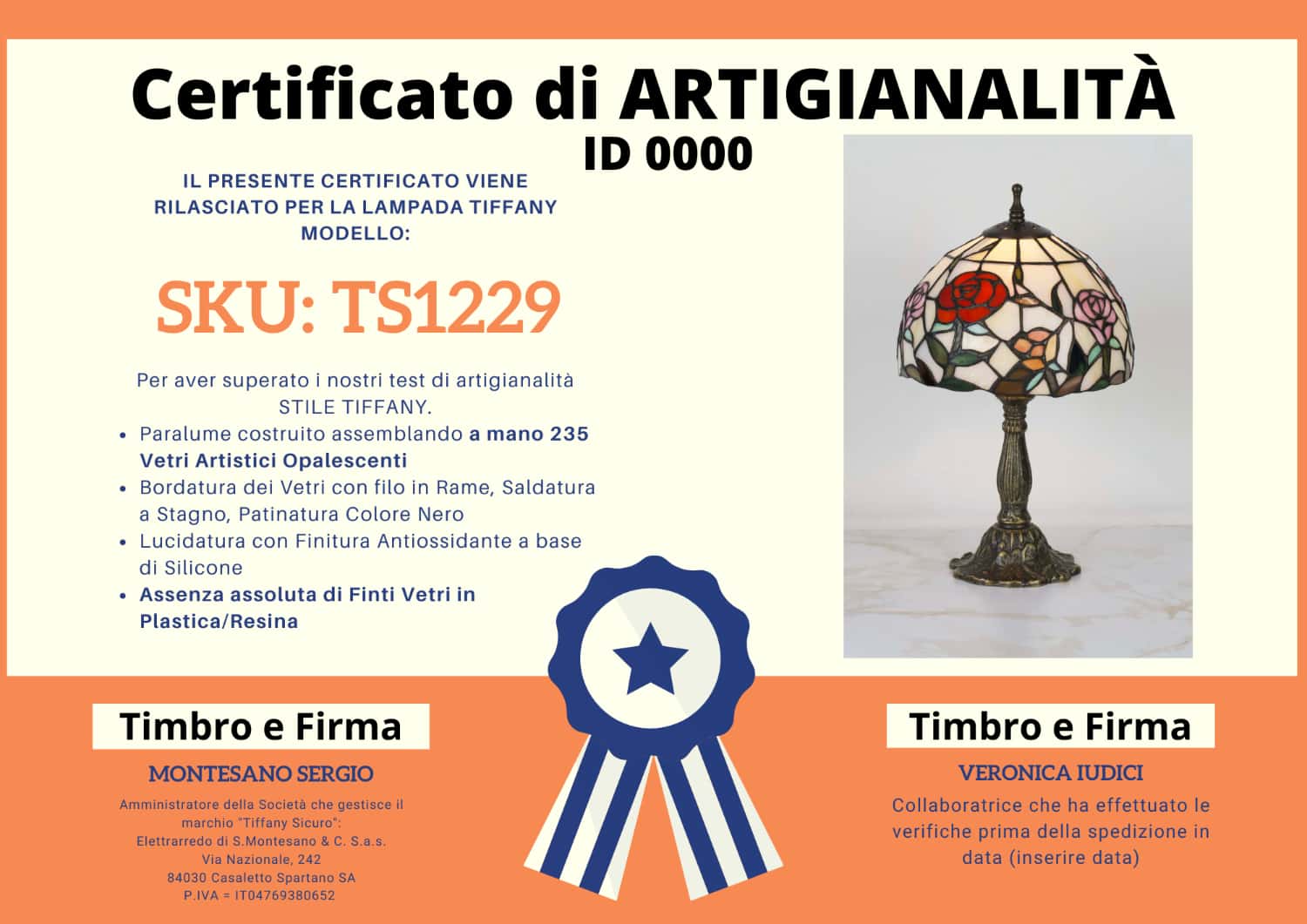 Abatjour Fiori Tiffany, certificato