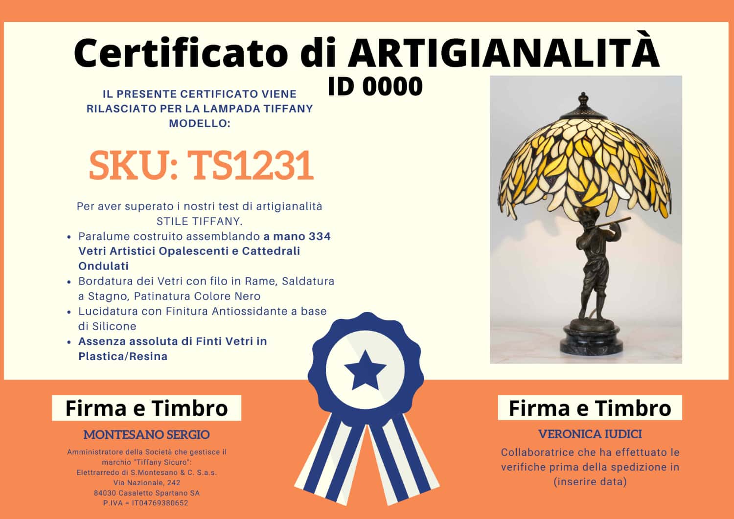 Lampada da Tavolo Tiffany Foglie Dorate con Base in Marmo, certificato