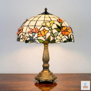 Lampada da Tavolo Tiffany con Fiori Rialzati