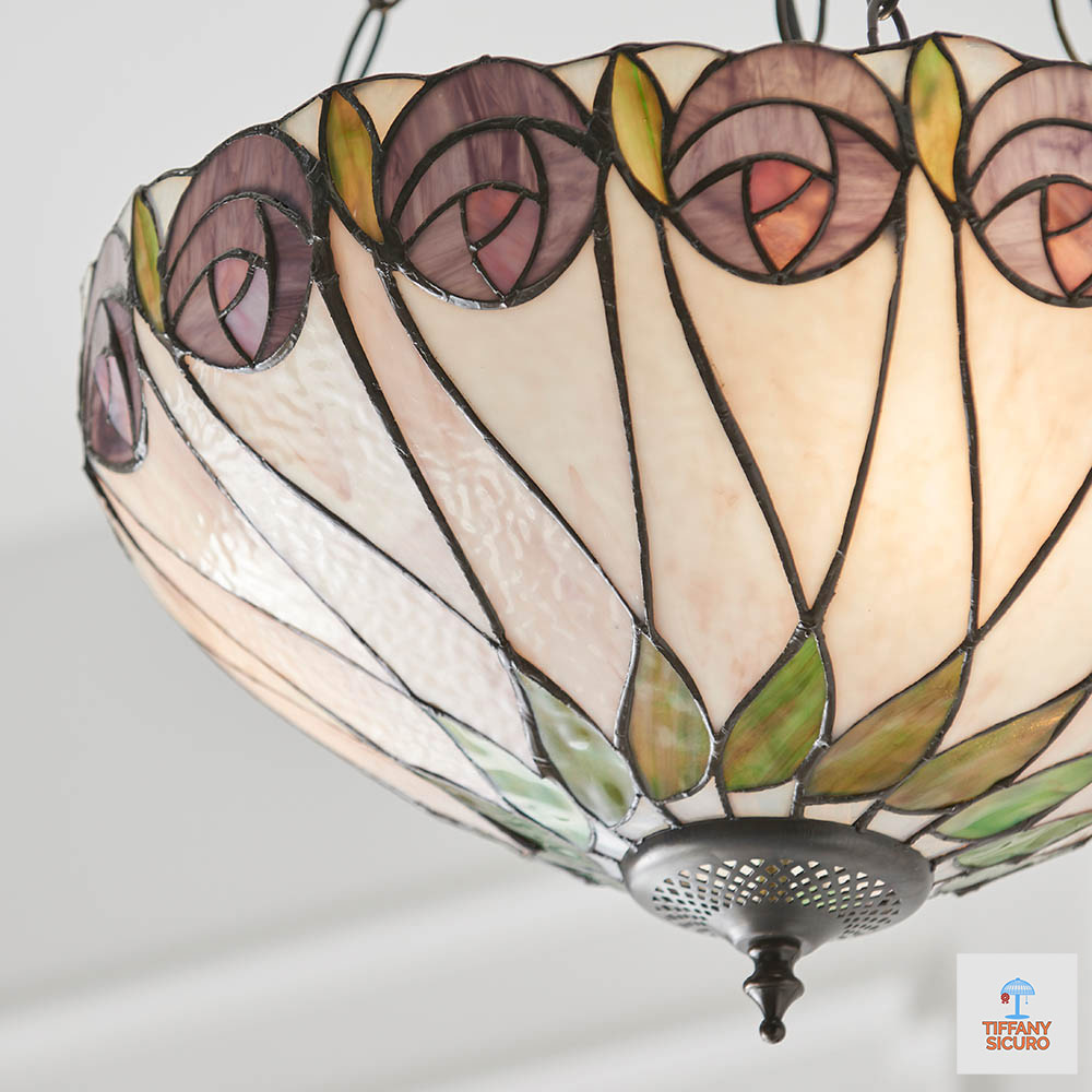 Lampadario Tiffany Floreale Invertito Charles Rennie Mackintosh, dettagli paralume tiffany
