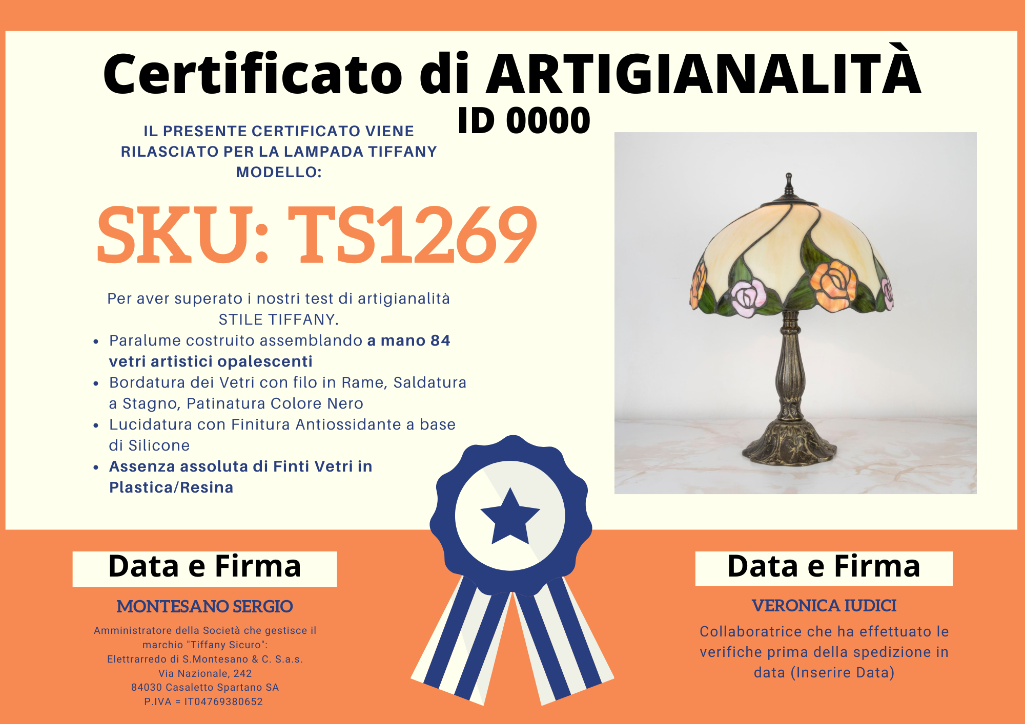 Lampada da Tavolo Tiffany Rose, 30cm 7 Lampada da Tavolo Tiffany Rose, certificato